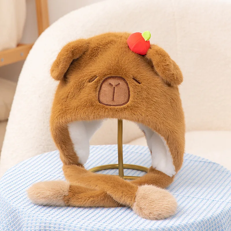 Capybara Moving ear hat Ears Capibara Kawaii Plush Hat kapibara Outdoor Funny Pinching the Ear Cartoon Caps