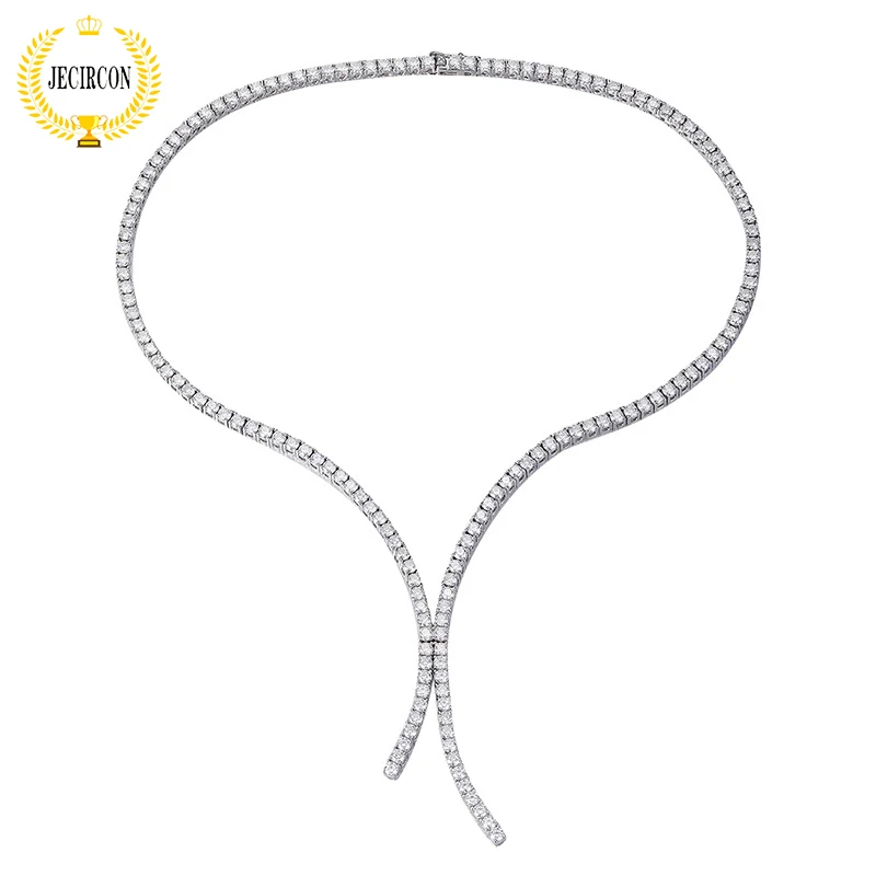 

JECIRCON Single 0.1ct Moissanite Tassel Tennis Chain Necklace for Women 925 Sterling Silver Luxury Full Diamond Clavicle Chain