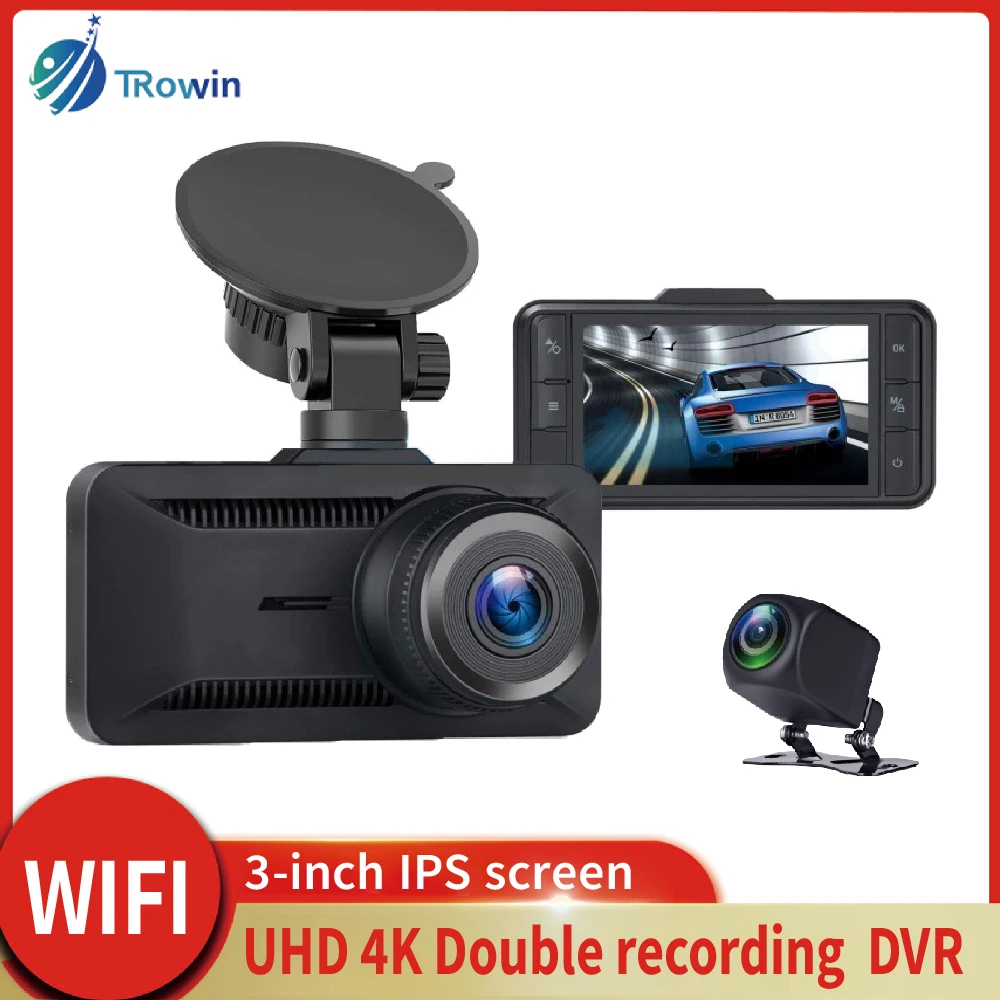 3Inch IPS Dual Lens GPS WiFi UHD 4K Car DVR Dashcam Car Camera Front Rear Super Night Vision Loop Recording Vehicle Accessories