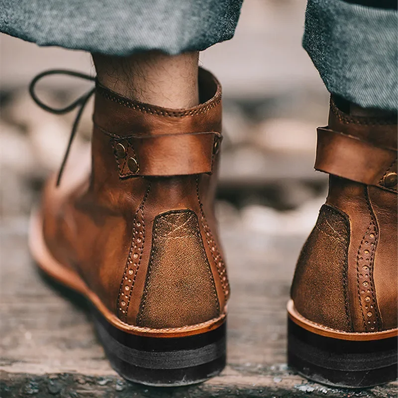Men's Handmade Vintage British Dress Boots - close-up view
