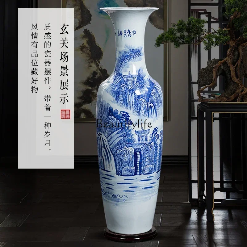 02 ls 18Jingdezhen ceramic floor-to-ceiling vase hand-painted brocade future housewarming ornament