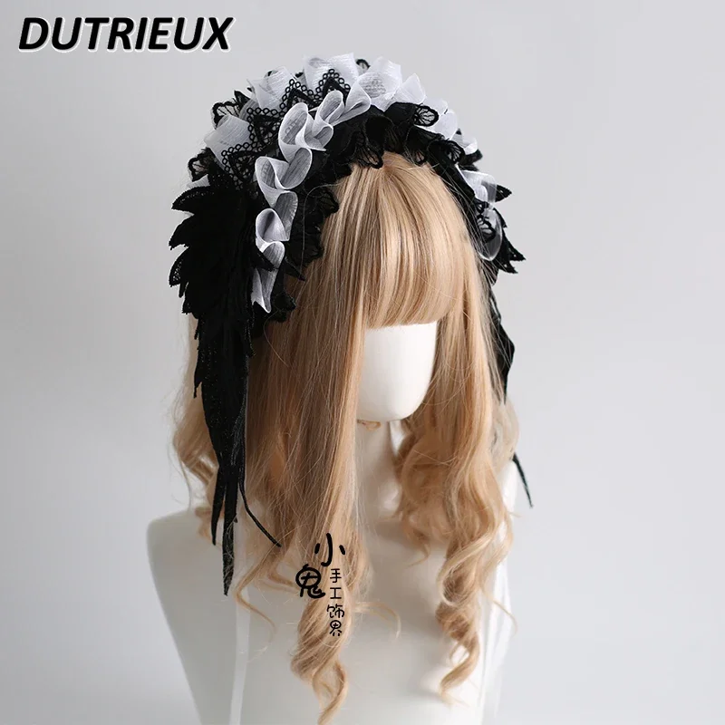 Japanese Original Halloween Wing Headband Lolita Lace Gothic Subculture Color Matching Lace-up Headdress Hair Accessories