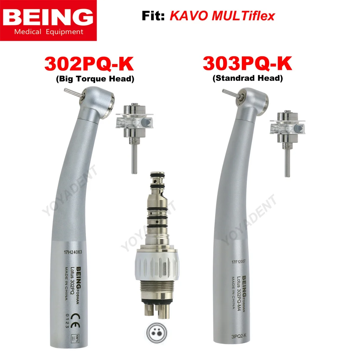 

BEING Dental Turbine High Speed Handpiece push button Standrad/Torque Head 4 Holes Coupler Fit KAVO MULTiflex Style