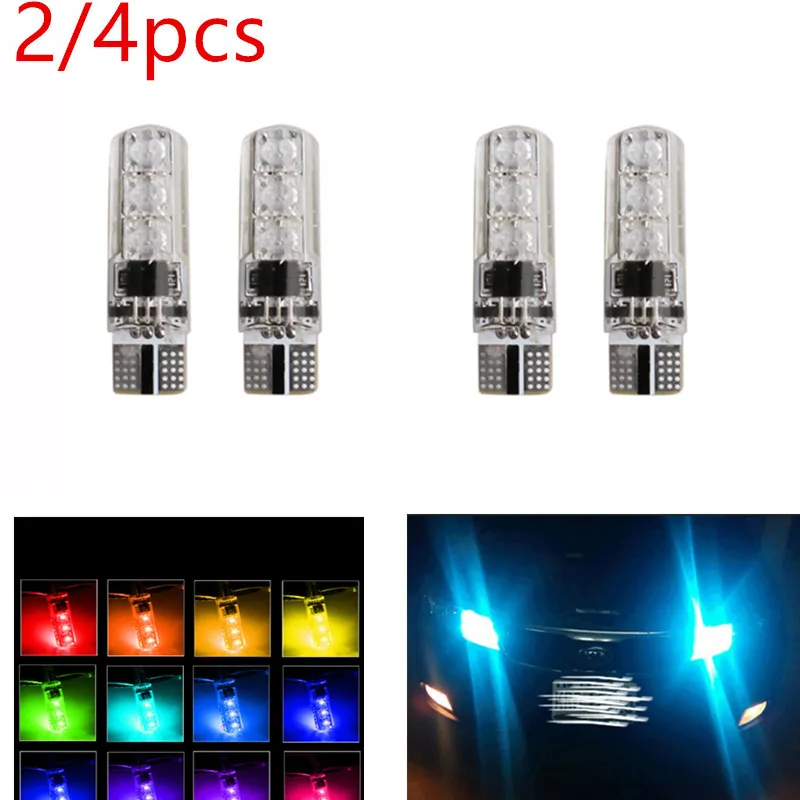 2/4Pcs LED Signal Bulb Interior Light RGB Auto License Plate Reading Wedge Side Atmosphere Lamp