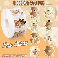 500Pcs/Roll Alien Cartoon Plush Bear Festival Appreciation Decoration Cup Gift Box Crafts Sticker Label Cute Bear Rolls Decals