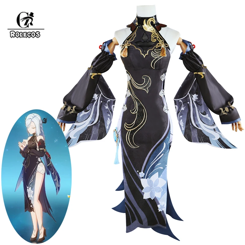 

ROLECOS Lantern Rite Shenhe Cosplay Costume Genshin Impact Frostflower Shenhe Women Dress Uniform Role Play Outfit Fullset Suit