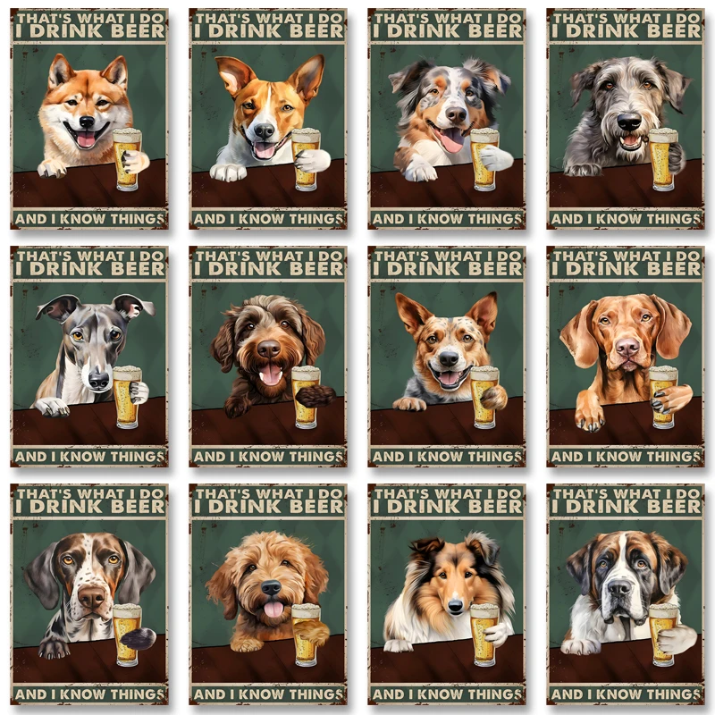 Póster divertido de perro que es lo que hago, beber cerveza, arte de pared, Corgi Barded Collie, lienzo impreso, pintura para decoración del hogar, regalo para amantes de los perros