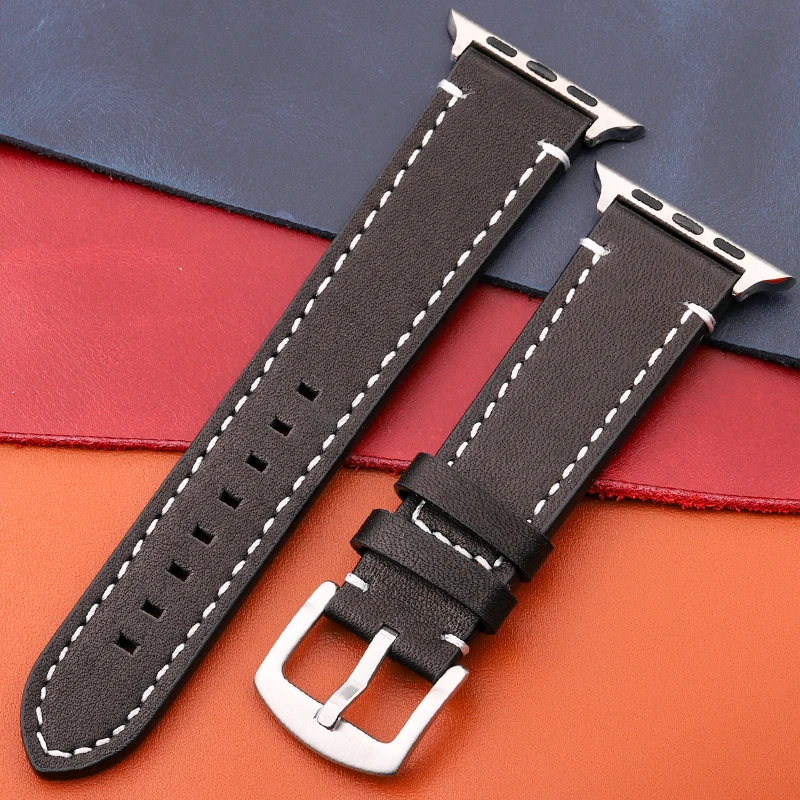 DUTRIEUX Armband Für Apple Uhr Band 44mm 45mm 40mm 41mm 42mm 38mm Öl Wachs Kuh lederband Frauen Männer Iwatch Serie 7 6 5 4 Se Gürtel 6