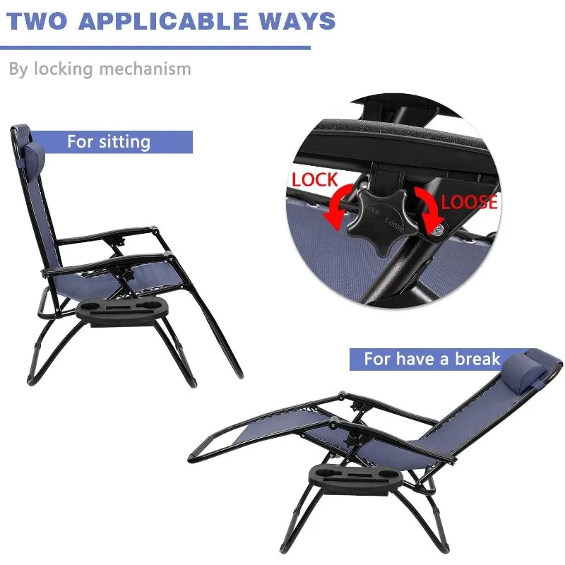 

Zero Gravity Chair Patio Folding Lawn Outdoor Lounge Gravity Camp Reclining Lounge Chair with Cup Holder Pillows for Poolside