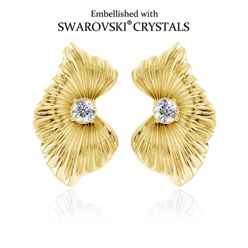 

Серьги-гвоздики с текстурой ракушки, украшенные кристаллами Swarovski, блестящие серьги-ракушки, гипоаллергенные, винтажные, фактурные украшения