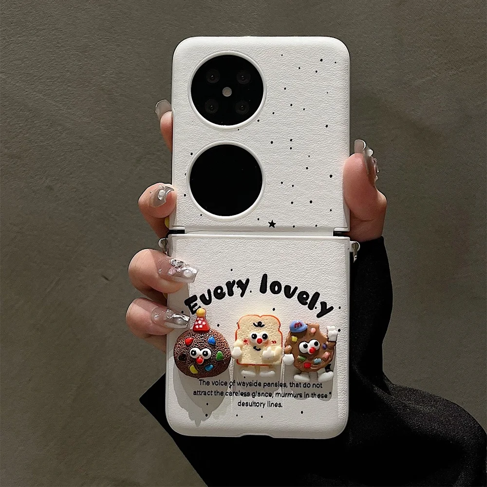 

Z Flip 6 Case 3d Funny Biscuit Case for Samsung z flip 6 5 4 Oppo find n2 n3flip/Xiaomi Mix Flip/P50 Pocket Cute Leather Case