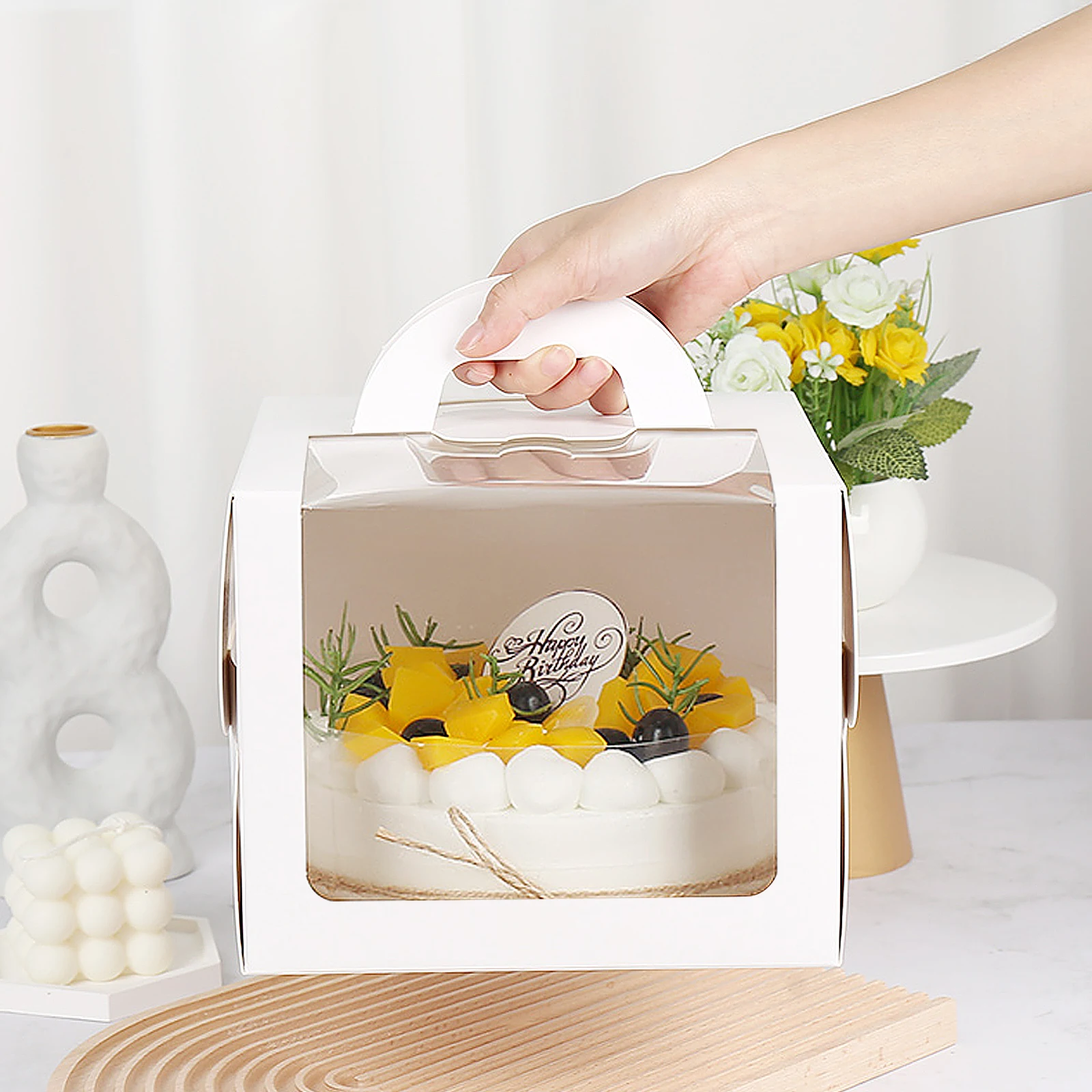 

4 Pcs Cake Box Birthday Gift Containers Dessert Packing Baking Wrapping St Food Grade Practical Wedding Party Cake Shop