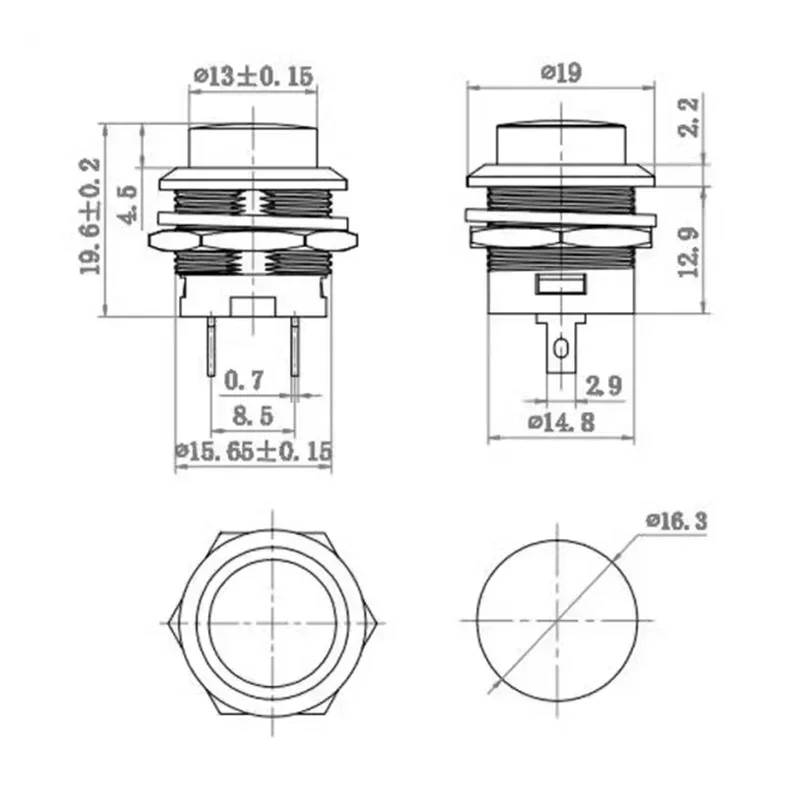 5/20 Stuks Ronde Vorm Drukknop AAN UIT 2Pin AAN-UIT R13-507 16 Mm Momentary elektrische Schakelaar R13 507 Schakelaars