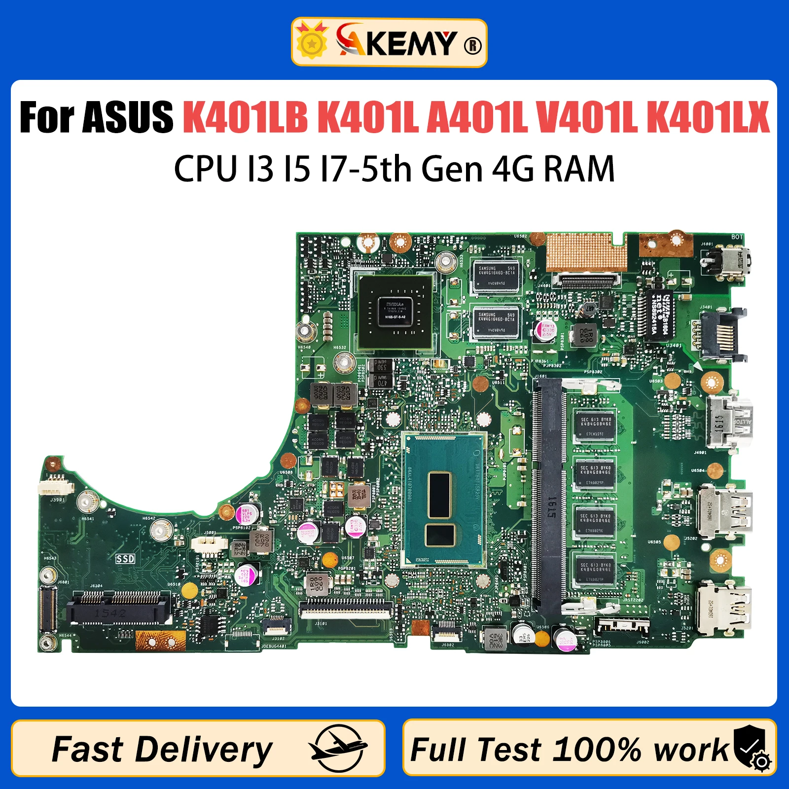 

AKEMY K401LB Mainboard For ASUS K401L A401L V401L K401LX Laptop Motherboard CPU I3 I5 I7-5th Gen 4G RAM GT940M/V2G