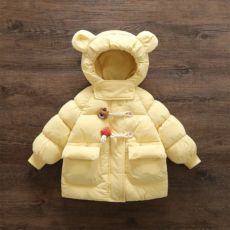

2025 Girls' Cute Winter Clothing New Fashionable Thick Cute Little Bear and Mushroom Button Cotton Jacket
