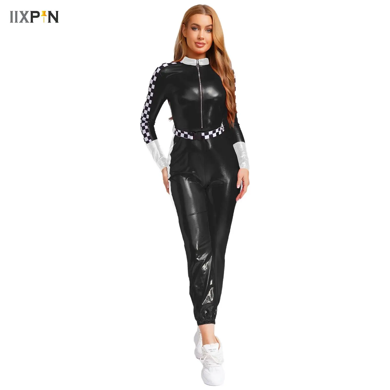 

Women Race Car Driver Jumpsuit Halloween Cosplay Costume Sexy Bodysuit Long Sleeves Car Game Racer Girl Cheerleaders Uniform