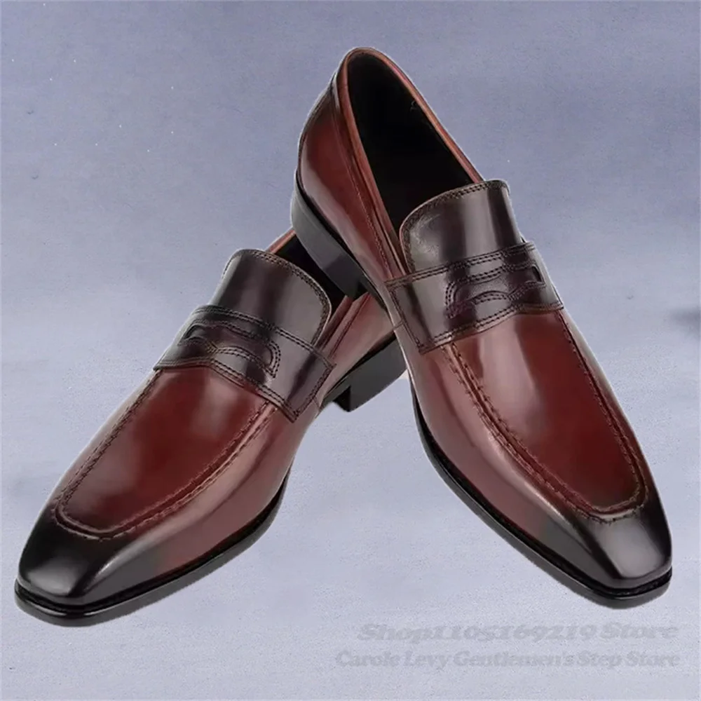 

Men Leather Casual Wine Red Business Formal Leather Shoes Luxurious Handmade Slip On Elegant Office Comfortable Men Shoes