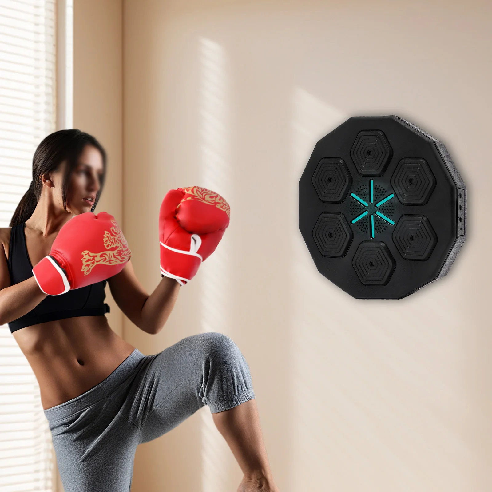 1 Set Music Boxing Machine, Wall-Mounted Led Light Boxing Equipment with Bluetooth Boxing Gloves for Home Gym Training