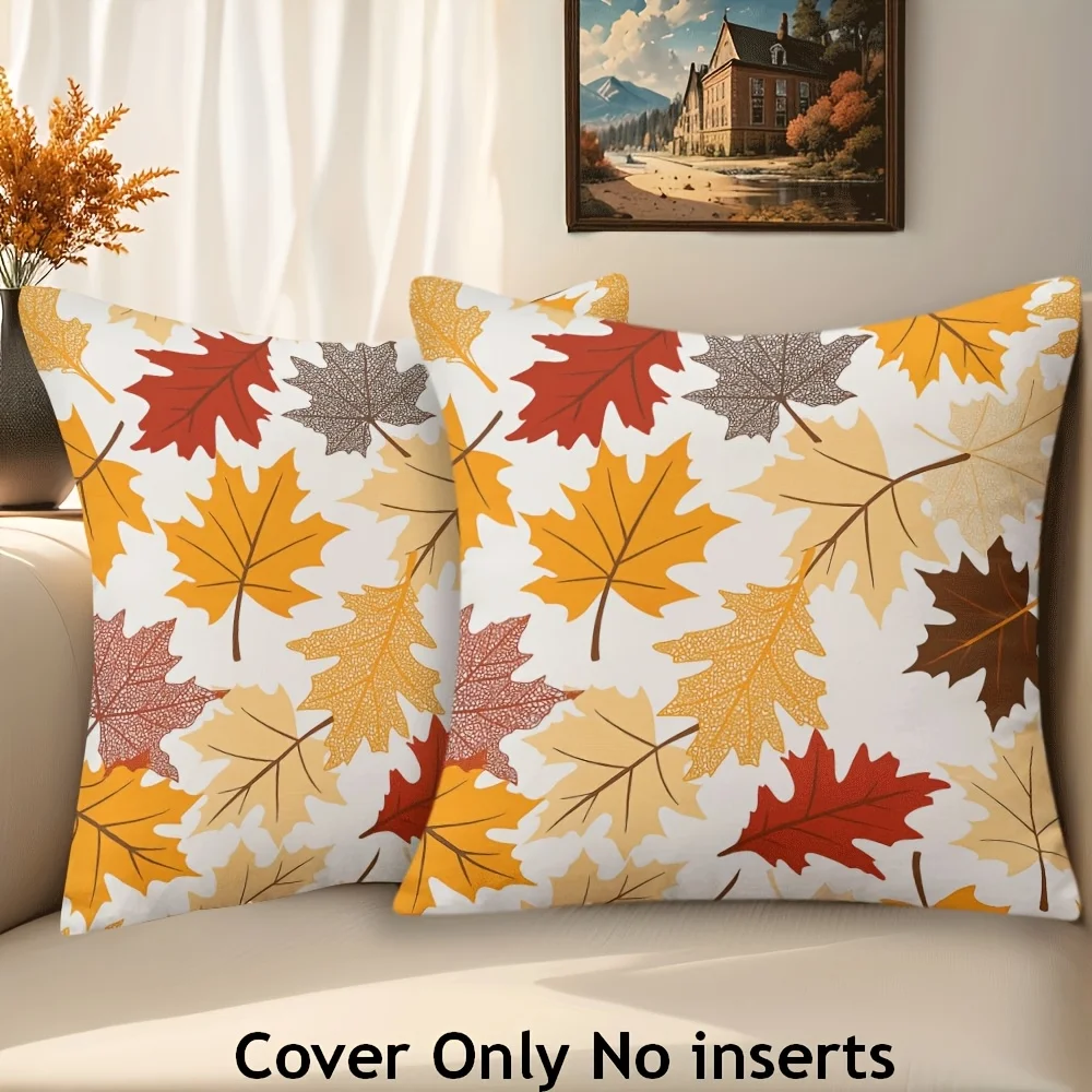 2PCS Throw Pillow Covers, Colorful Maple Leaf Print, Fall Autumn Style, For Sofa Bedroom Couch Living Room Home Decor Decoration