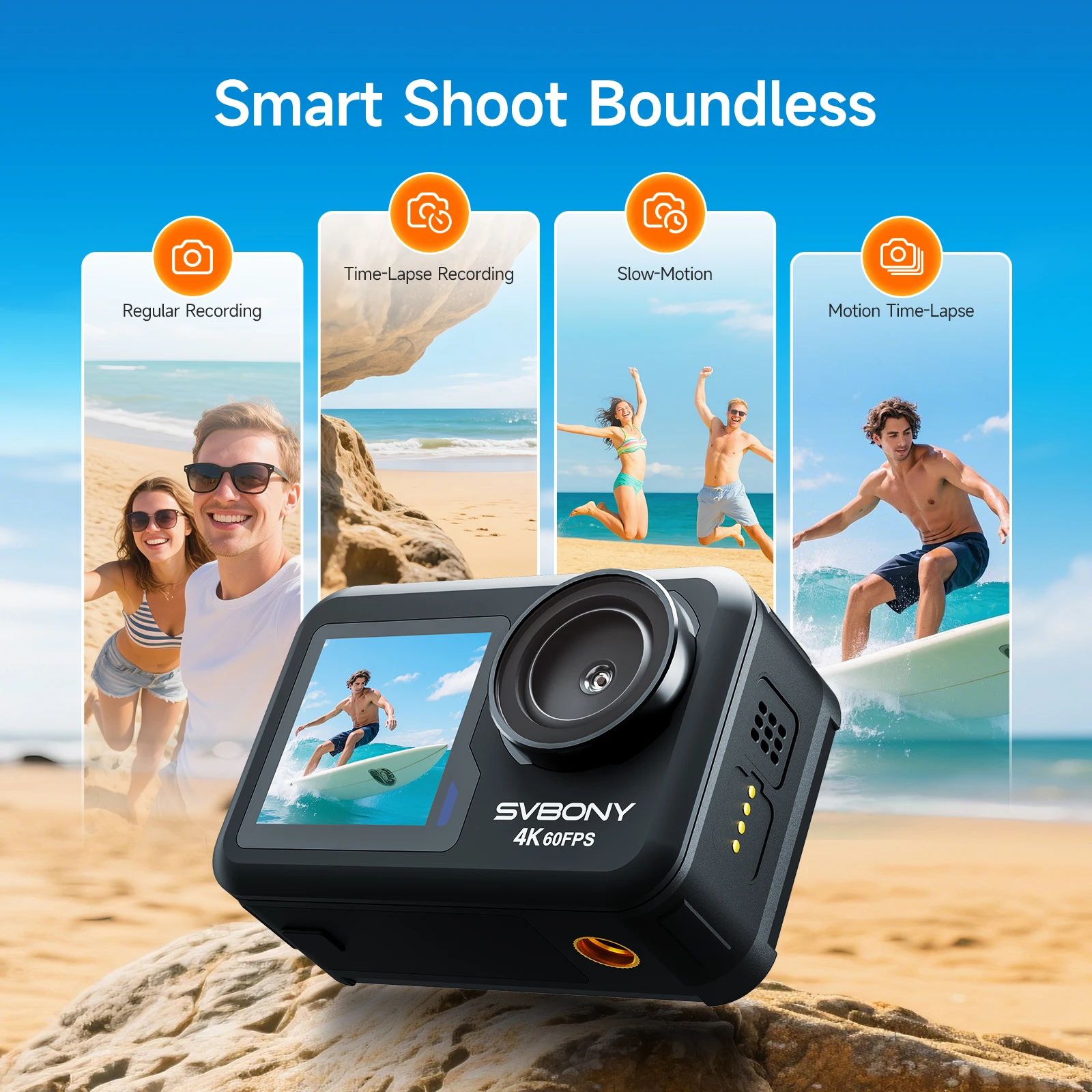 Svbony Act20 Upgraded HD Waterproof Action Camera IPX8 4K Dual Display 6-axis EIS Magnetic Interface Travel Vlog Diving Cycling