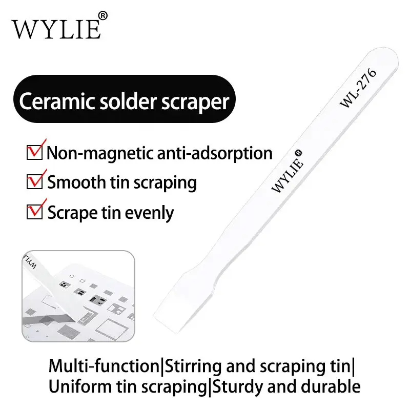 

Скребок для керамического припоя WYLIE WL-276, немагнитный, антиадсорбционный, для гладкого удаления остатков припоя при ремонте электроники и пайке