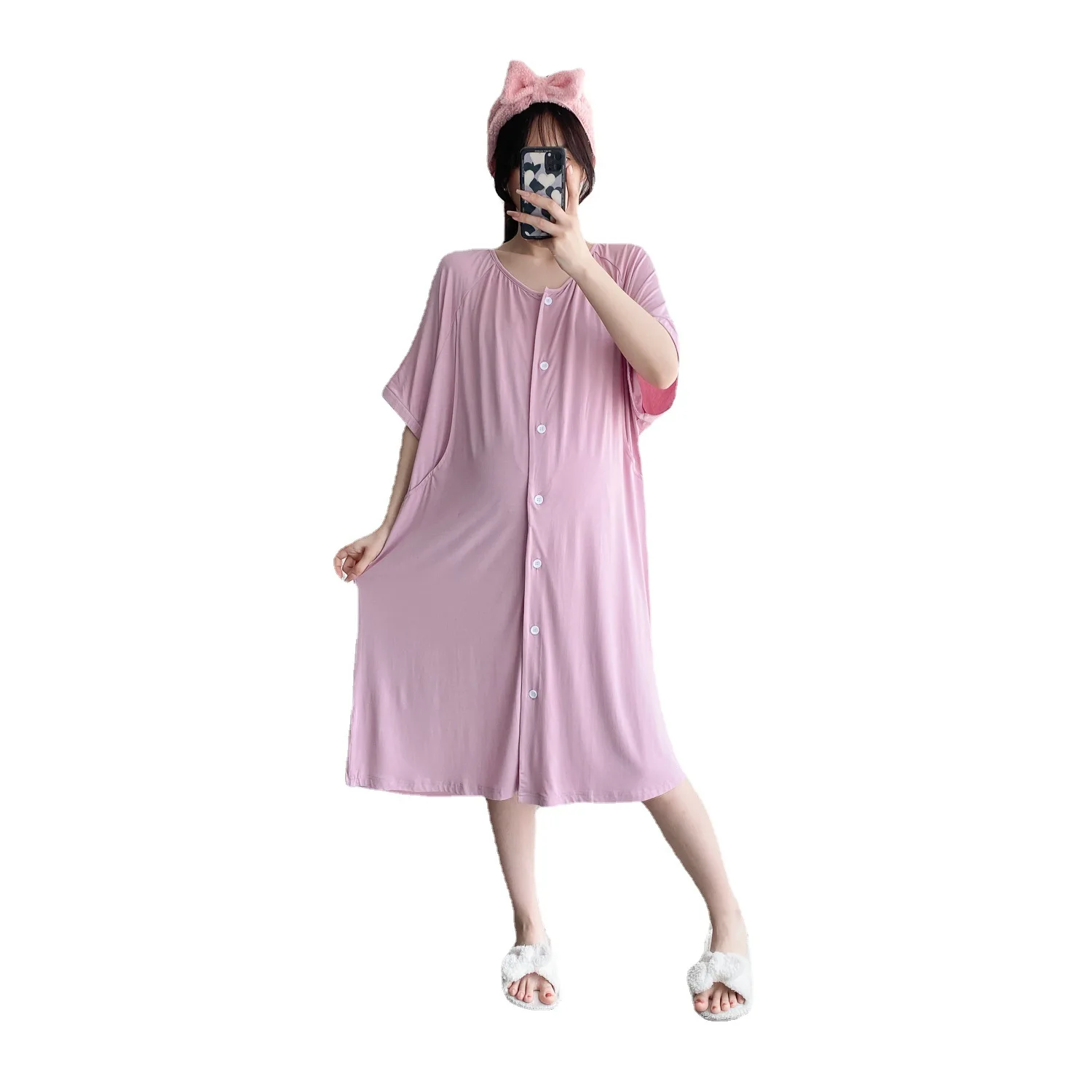 Women\'s 100% Cotton Nightgowns Button Down Nursing Pajamas Nightshirt Pregnant Woman Sleepshirt Pajama Dress Casual Nightdress