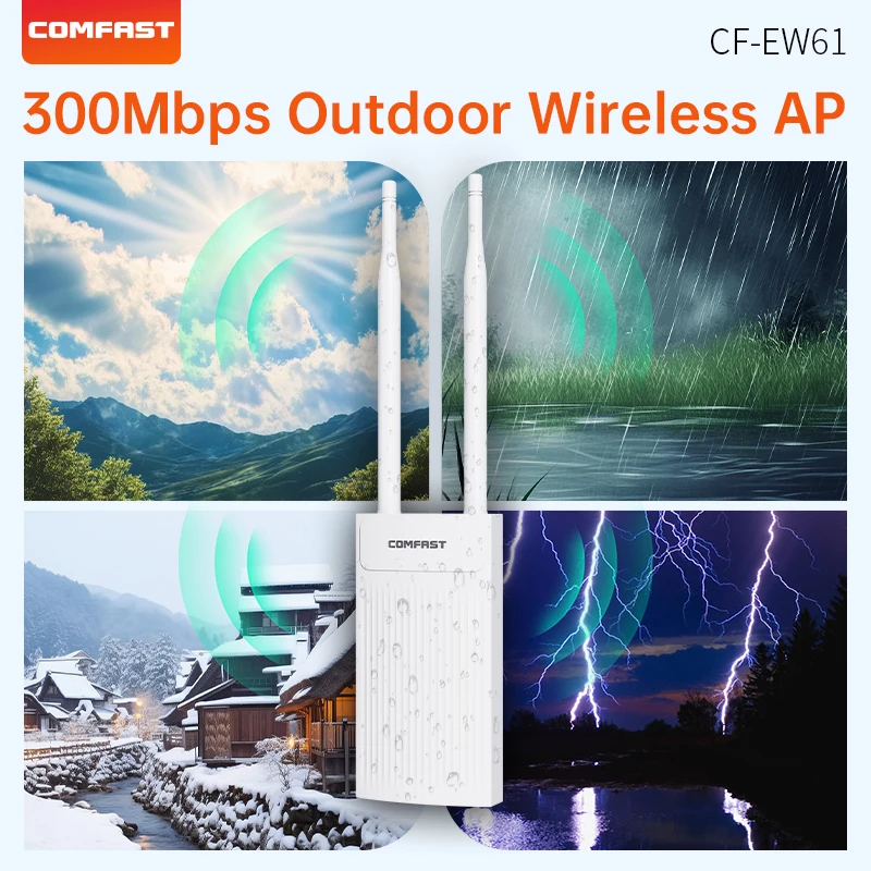COMFAST 300Mbps Outdoor Wireless Access Point WiFi Repeater AP/Router 2.4Ghz Long Range Extender 48V POE IP66 EU/US Plug