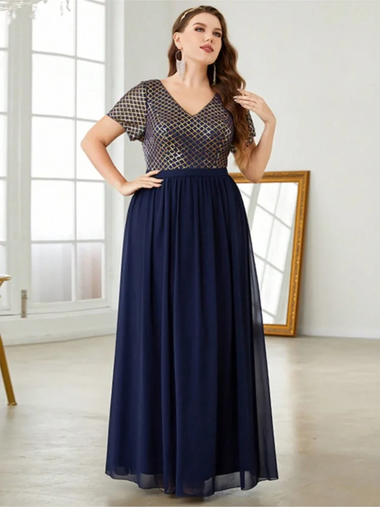 

Plus Size Summer Dress Women Sequin Bling Patchwork Modis Elegant Ladies Dresses Slim High Waist Loose Woman Evening Party Dress