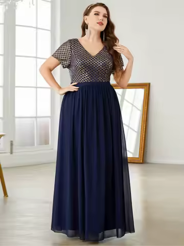 Plus Size Summer Dress Women Sequin Bling Patchwork Modis Elegant Ladies Dresses Slim High Waist Loose Woman Evening Party Dress