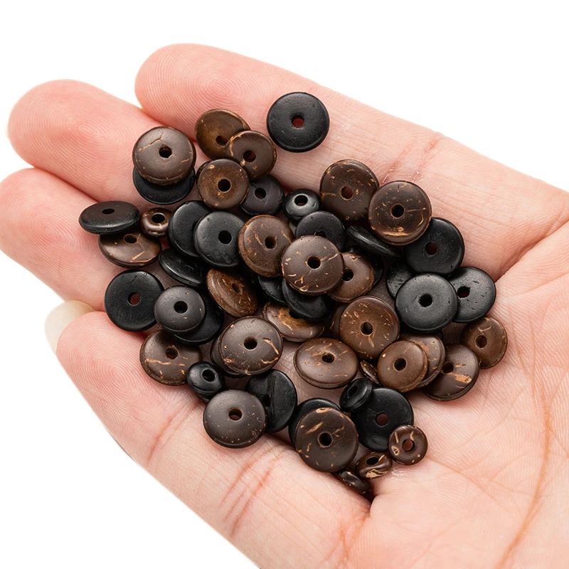 50pcs Brown Coconut Shell Oblate Flat Spacer Loose Beads For DIY Bracelet Necklace Jewelry Making Supplies Materials Wholesale