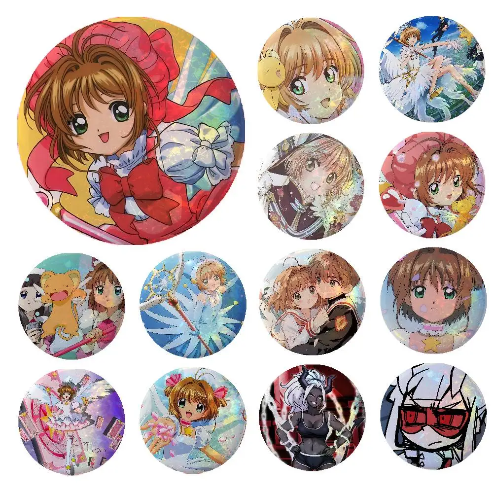 Cartoon-Cardcaptor-Sakura Anime Game Laser Double Flash Tinplate Badge Cartoon Character Pin Brooch Fan Collectible Cosplay Merc