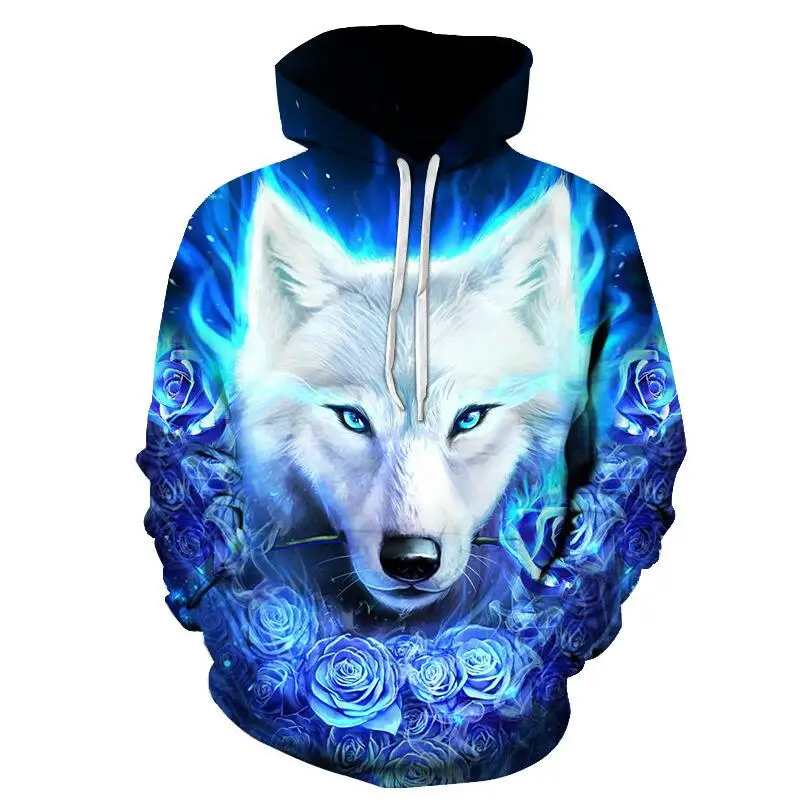 Winter Men\'s Wolf Pattern Social Hoodies Custom Y2k Oversized Sweatshirt Casual Quality Harajuku Vintage Fashion Clothing New