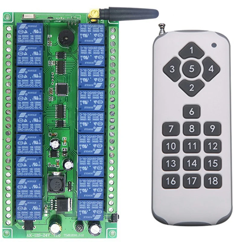 DC 12V 24V 18 Channels 18CH RF Wireless Remote Control Switch Remote Control System receiver transmitter 18CH Relay 315/433 MHz