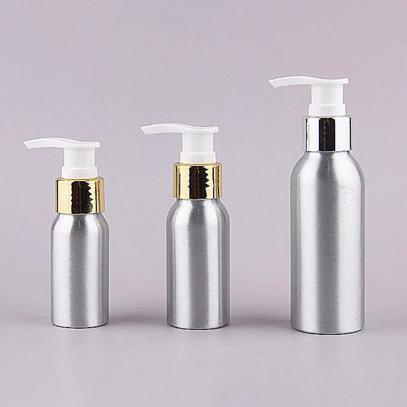 

12pcs/lot Aluminum Bottle with Lotion Pump Silver Gold Perfume Cosmetic Container Travel Sub Bottles