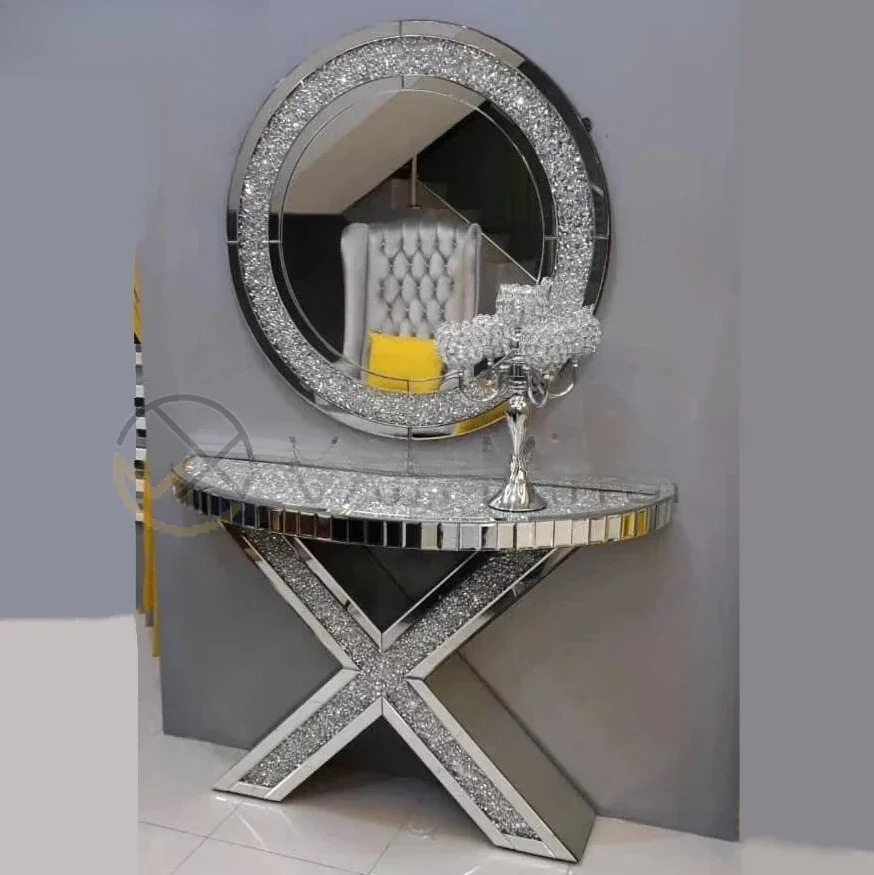 

Wholesale Home Furniture Console Table With Mirror Modern Crushed Crystal Diamond Console Tables