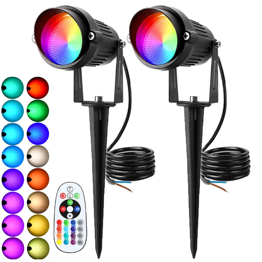 RGBW LED-landschapsverlichting 10W kleurverandering landschapslicht met afstandsbediening 110V 220V IP65 waterdichte buitenspots met spike