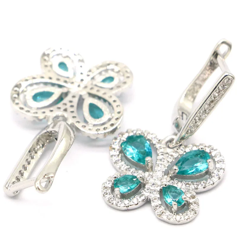 

Buy 4 Get 1 Free 31x18mm Eye Catching Butterfly Shape Rich Blue Aquamarine White CZ Ladies Engagement Silver Earrings