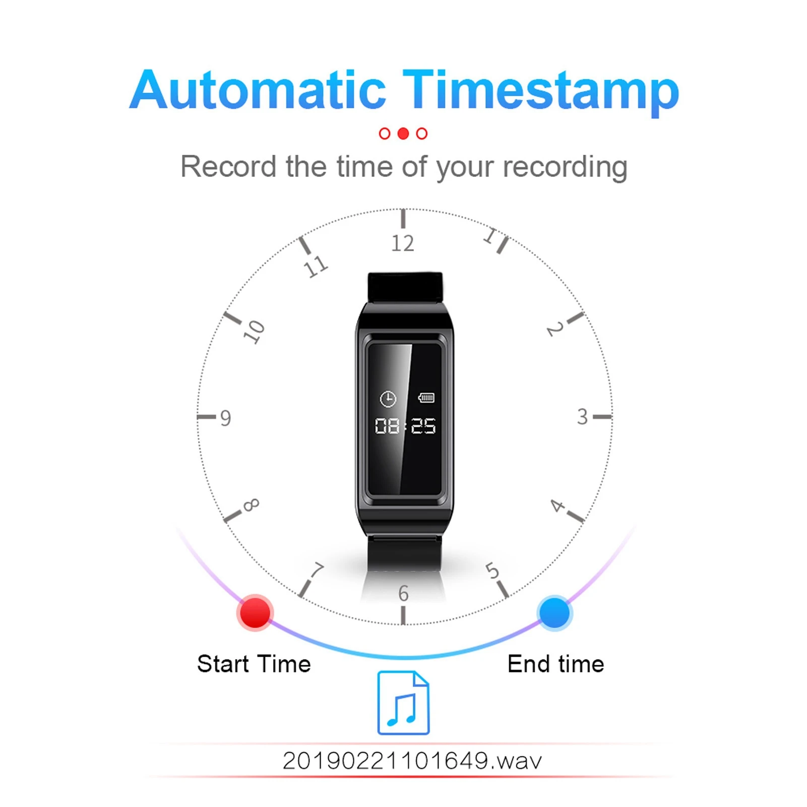Registratore Vocale E Video A Bracciale – 8GB Di Memoria, HD 1080p Con Microfono Integrato, Anti-Shake, Orologio Digitale Con Data E Ora