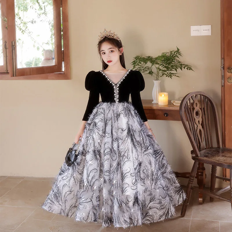 Children's Dress Beautiful Princess Dress High-end Light Luxury Niche Piano Performance Dress Girl Host Performance Dress Spring