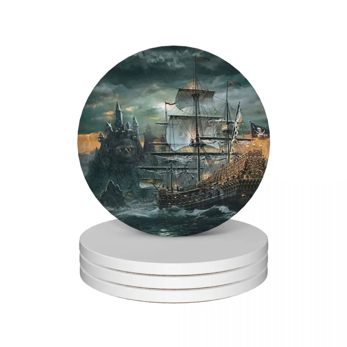 

Ghost Ship night - digital drawing - color Ceramic Coasters (Set of 4) cute kitchen supplies white Tea cups Coasters