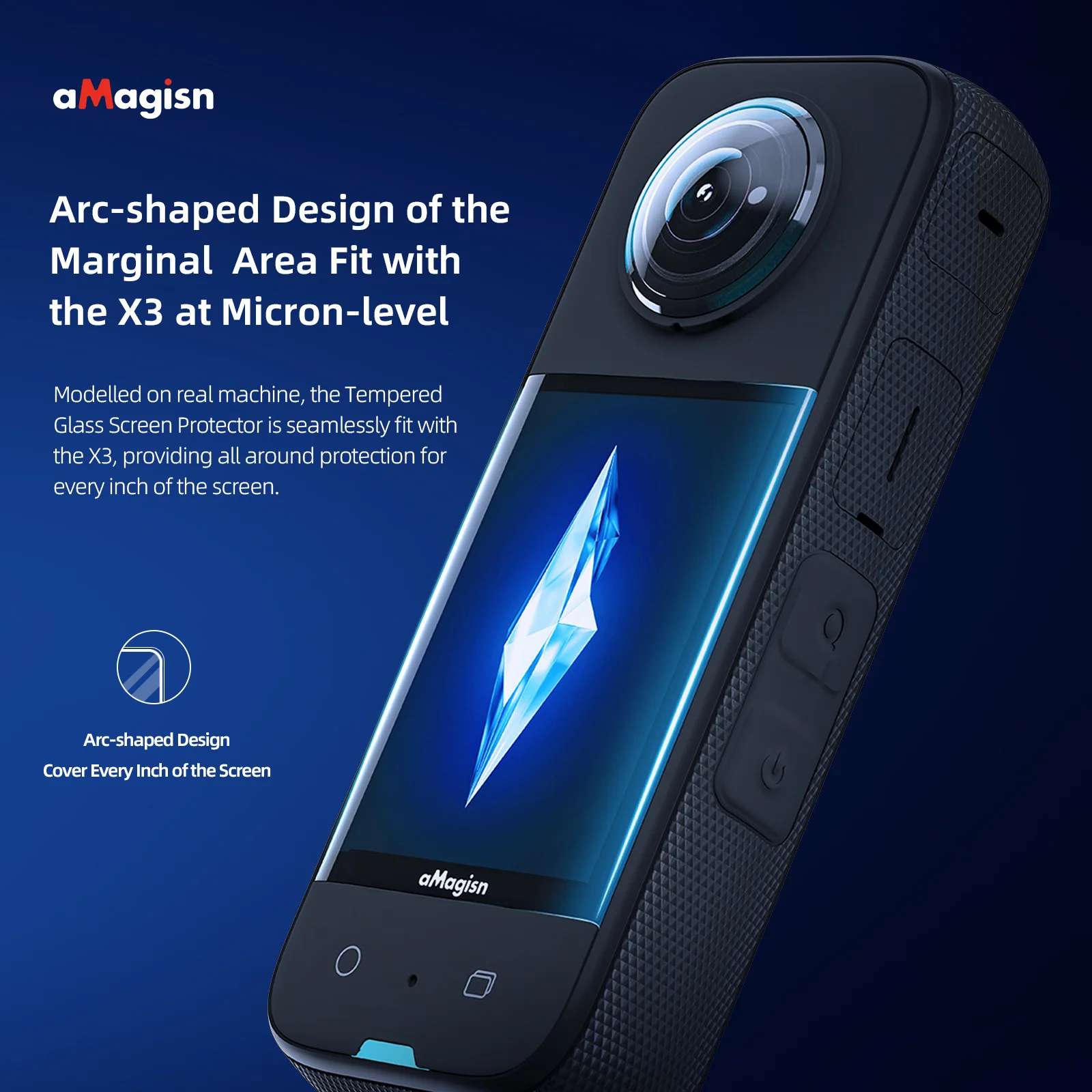 aMagisn For Insta360 X3 Screen Tempered Film Protective Action Camera Accessories