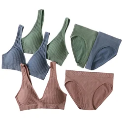 Women Bra And Briefs Set Underwear Set Female Seamless Crop Top Low Back Deep V Bralette Sexy Lingerie Wireless Sport Bra