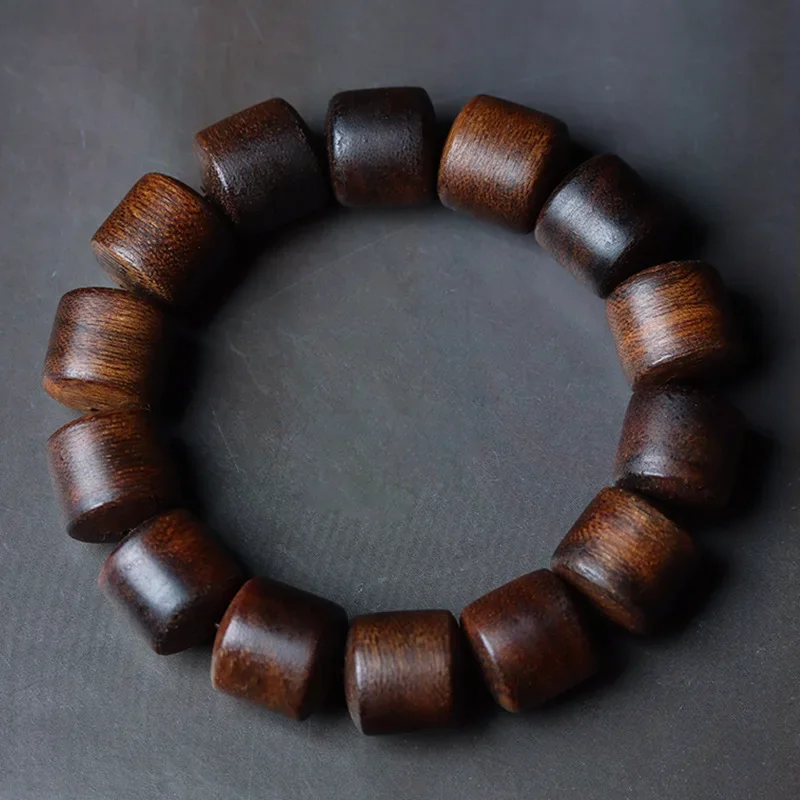 Hainan Yingge Lvqi Nan Agarwood Nine Points Heavy Old Materials Men and Women Barrel Shaped Bead Bracelet Buddha Beads