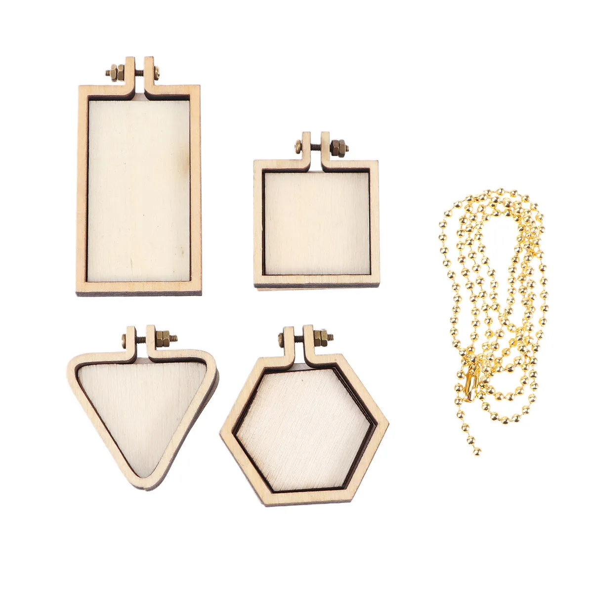 

Набор из 5 деревянных пялец для вышивания своими руками: 35 см треугольные, 2 см шестигранные, 3x3 см квадратные, с золотыми бусинами
