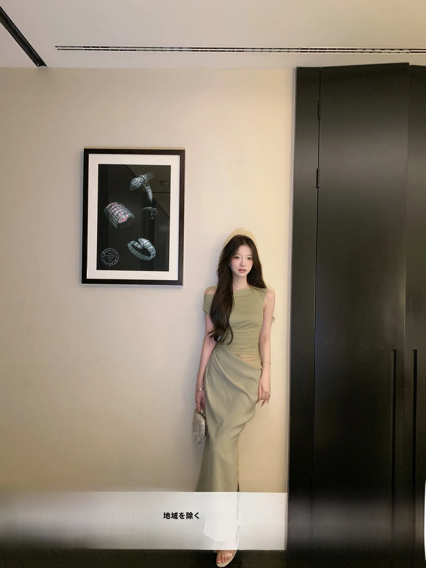 

YOLI Zhang Yuli French Countryside Style Women's Dress Bean Green Color Slimming Long Gown High Waist Design Summer Fashion