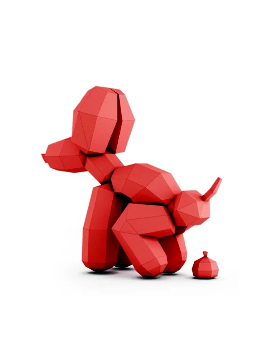 3D Paper Mold Non-Finished 30CM Height Funny Red Balloon Dog Model Folding Paper Work DIY Craft Home Decor Figurines Miniatures