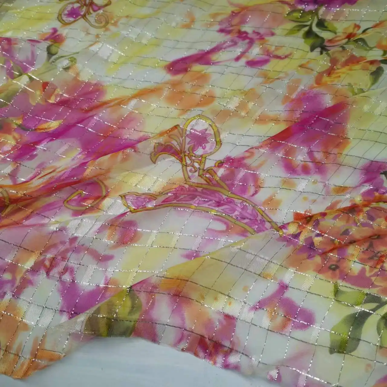 

112CM Wide 6MM Silk Georgette Fabric Summer Thin Soft Material for Silver Shirt Dress Pants Floral Printed Silk Fabric Y405