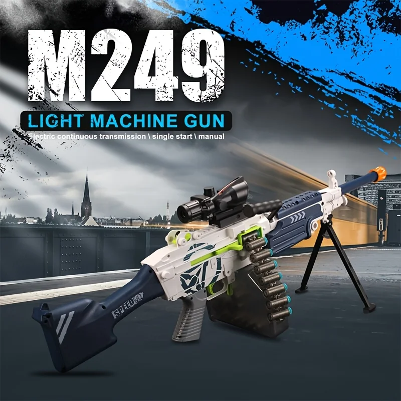 Chain fed M249 Pineapple Soft Bullet Gunner with Self Propelled Toy Gun for Boys to Eat Chicken Heavy Machine Gun