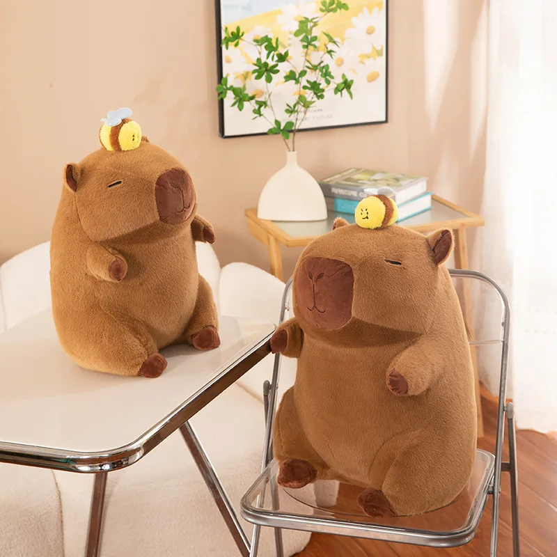 Kawaii Capybara Gevulde Pop Schattig Knuffel met Trekkoord Trillingen Functie Honingbij Capibara Ontwerp Kinderen Verjaardag Kerstcadeau