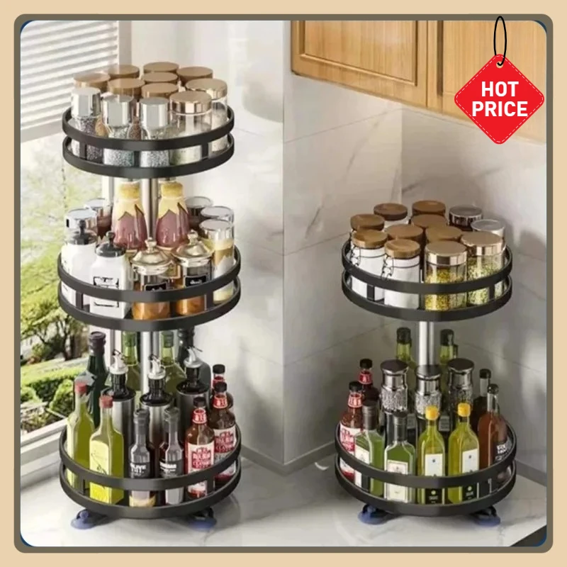 Plateau de rangement antidérapant en acier au carbone adapté au stockage de condiments et d'épices, 360 °   support à épices rotatif.